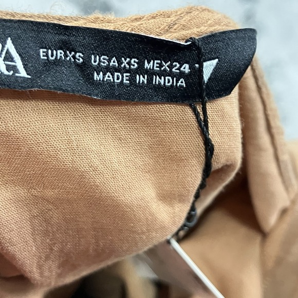 Zara One Shoulder Top NWT Striped Brown Tie Waist Beaded Sleeve Womens Sz XS - Picture 6 of 10